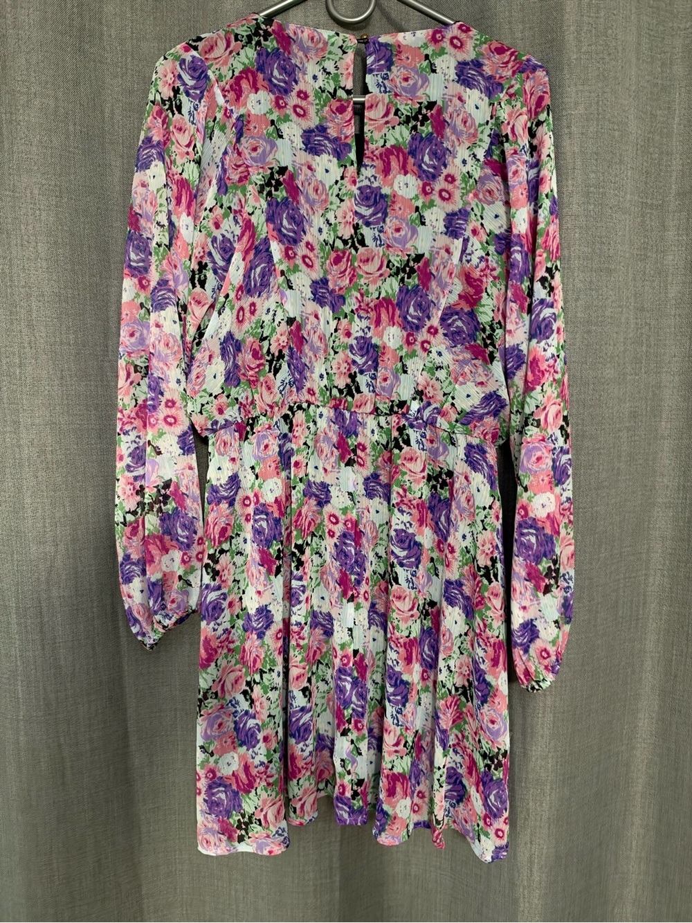 Wayf Floral Long-Sleeve Fit & Flare Dress in Pink and Purple